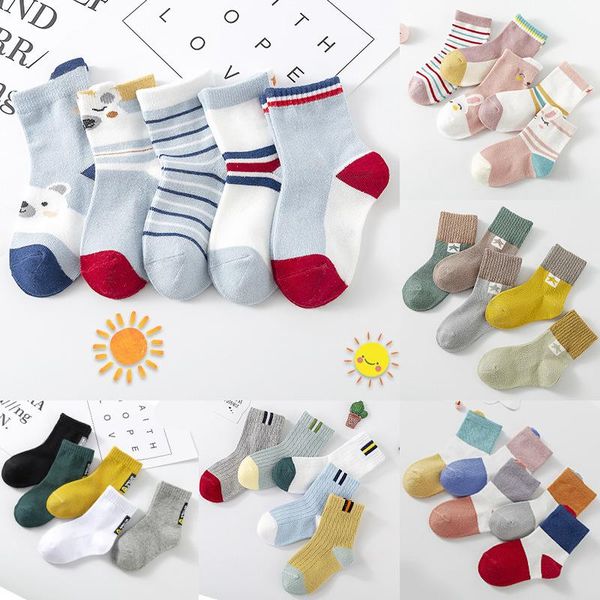 

socks 5pairs/lot cotton children's boys and girls baby solid color comfortable cute, Pink;yellow