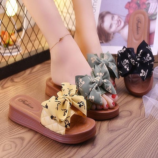

slippers summer beach sandals and women fashion bow, Black