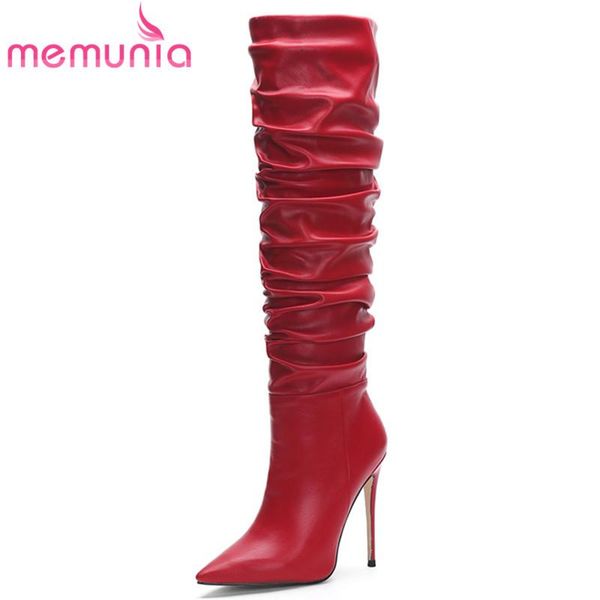 

boots memunia 2021 over the knee women european style pleated super high heel party wedding shoes ladies long, Black