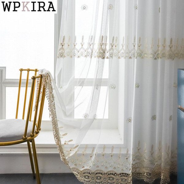 

curtain & drapes lace embroidery voile for living room mesh fabric french window soft drape tulle sheer bedroom blinds s094#e