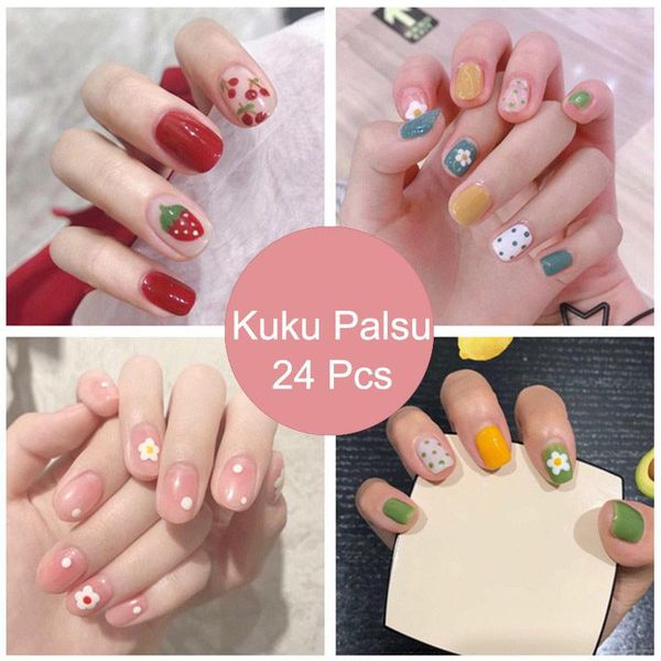 

false nails nail patch 24pcs art and 1pc glue fake all-match fashion beauty easy to use 7 colors available, Red;gold