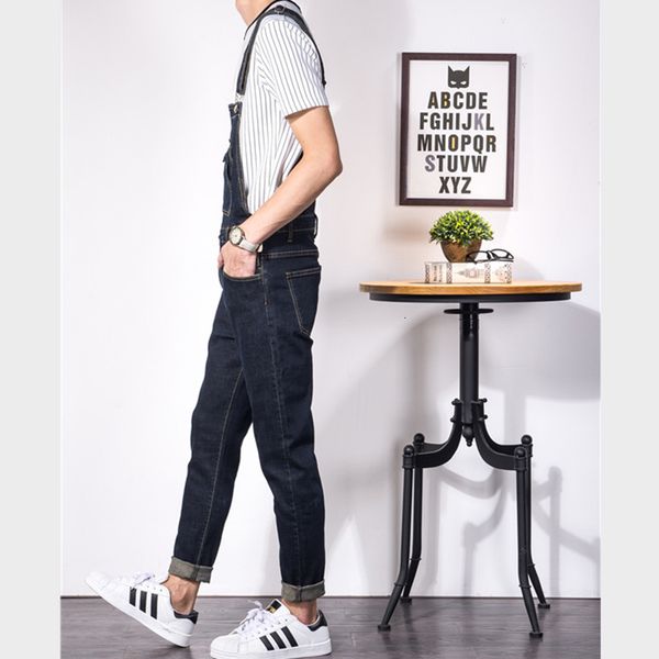 

men's jeans casual slim pocket denim bib overalls male suspenders jumpsuits plus size dark blue jeans for big and tall xso8