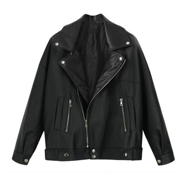 

women's leather & faux nice spring and autummn women casual loose plus size pu jacekt female retro wild motorcycle jacket ns2517, Black