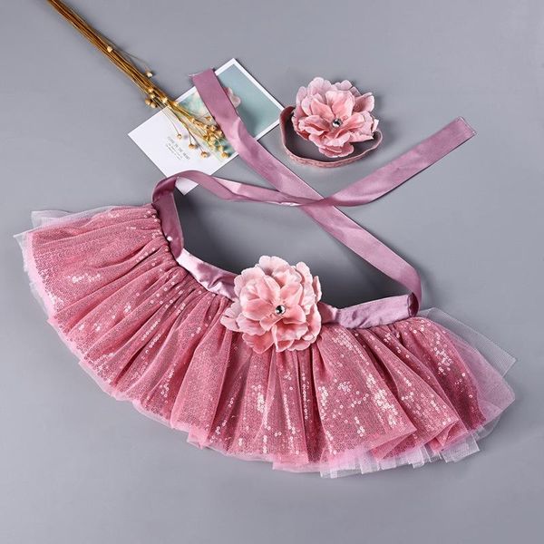 

skirts fashion autumn children baby girls sequins print elastic waist short tutu with flower headband casual pleated dress v, Blue