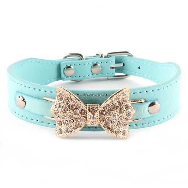 

dog collars & leashes puppy princess pu leather bling crystal bow collar lovely pet choker necklace pets accessories