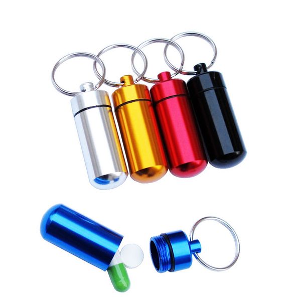 

dhl aluminum alloy pill bottles portable keychain pill holder container waterproof pill cases boxes for outdoor travel camping
