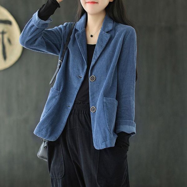 

women's jackets corduroy suit collar solid color short coat for women autumn long sleeve pocket artistic retro leisure top, Black;brown