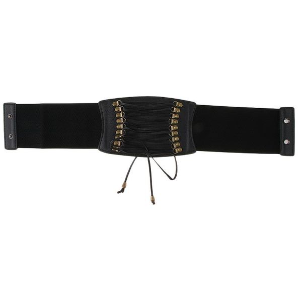 

belts vintage steampunk leather waist cinch wide elastic belt lace up accessories, Black;brown