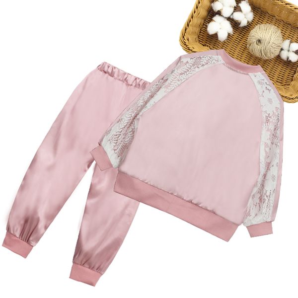 

big grils sport clothes lace flower jacket + pants 2pcs clothes for girls 2021 spring autumn kids girls clothes set, White
