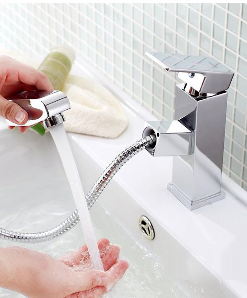 

bathroom sink faucets modern solid brass chrome finished basin faucet deck mounted square pull out spout and cold mixer tap