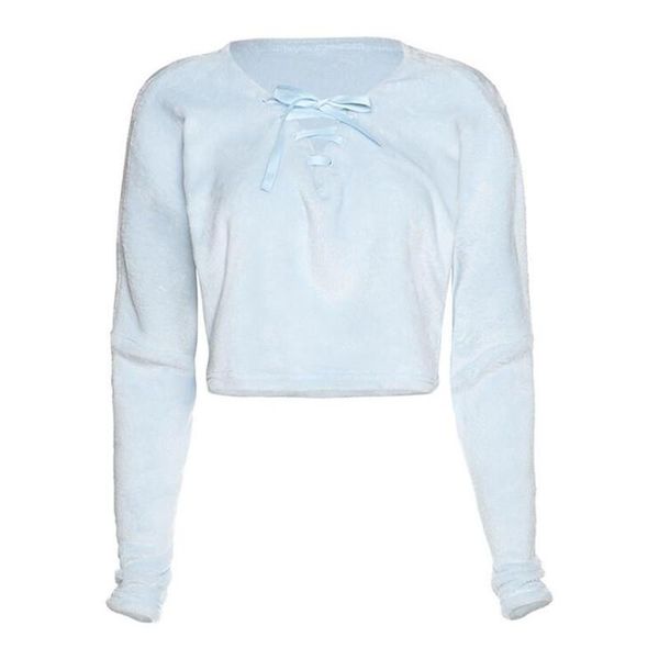 

women's hoodies & sweatshirts autumn and winter style solid color long-sleeved loose lace up plush sweatshirt women, Black