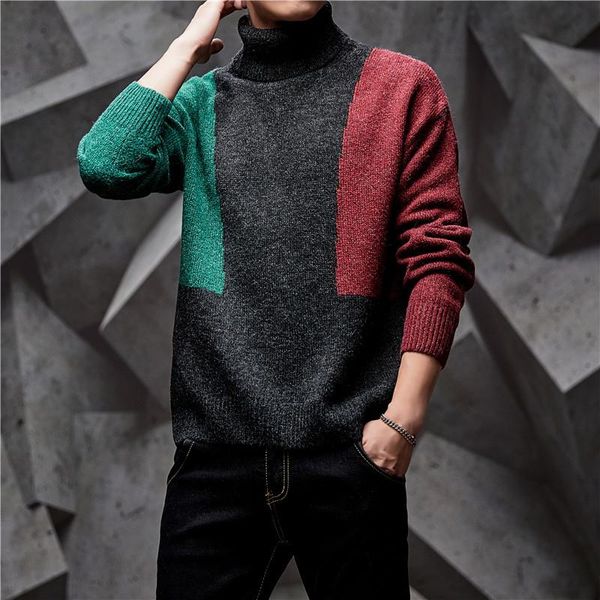

men's sweaters high collar sweater winter korean youth loose fit long sleeve knitted fashion clothing, White;black