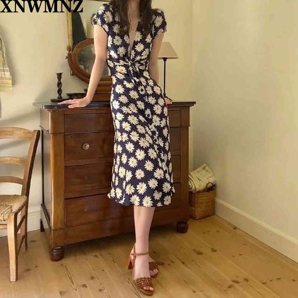

za summer fashion small daisies print woman maxi dress high waist short sleeve lace up long sleeve dress vestidos 210510, Black;gray