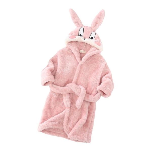 Зимняя пижама девушки халат дети мальчик фланель с капюшоном розовый кролик мультфильм домашняя одежда из хлопка шпал халат 211109