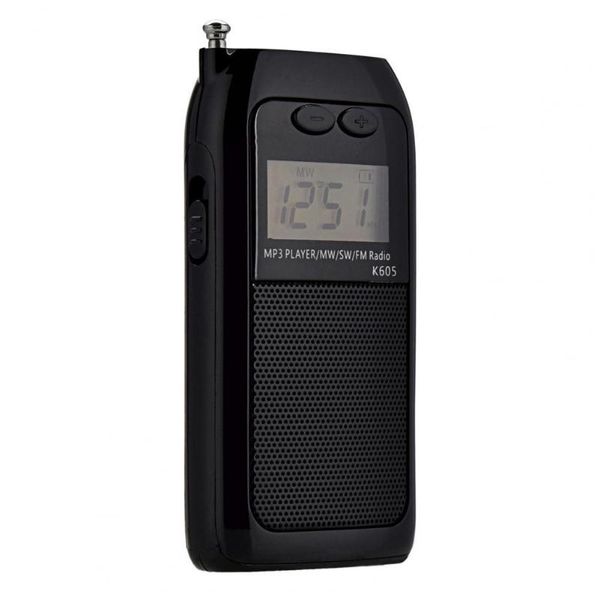 

radio k605 mini pocket stereo fm am sw mw digital tuning receiver mp3 music player rechargeable battery portable