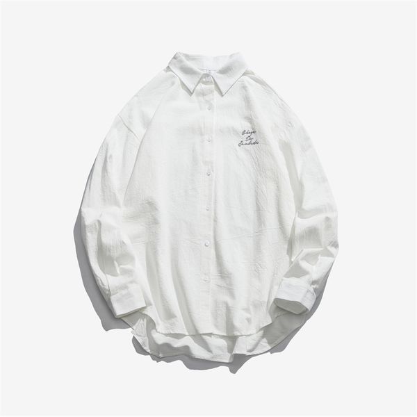 

simple brand men's loose long sleeve shirt men's solid color embroidery casual shirt fashion2021, White;black