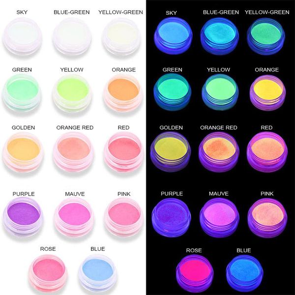 

pcs luminous powder nail art 14-color fluorescent net red bundi glitter, Silver;gold