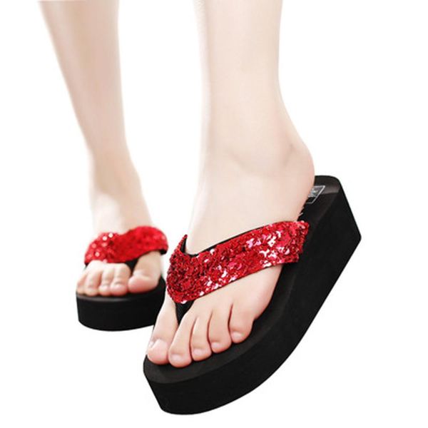 

women girl fashion summer sequins anti-slip sandals slipper for indoor outdoor shoes woman flip flops summer house slippers, Black