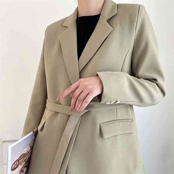 

spring and autumn women's jacket casual solid color belt decoration 210430, White