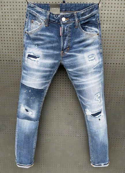 

men's jeans european style brand italy pants women\men slim biker denim straight trousers cotton ripped for men, Blue