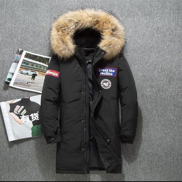 

2021 winter thickened goose medium long couple hooded raccoon down et, Black