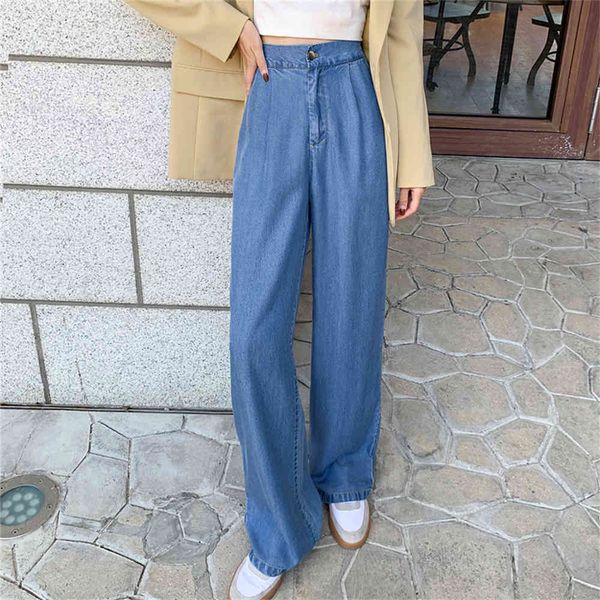 

women's jeans hzirip loosed plus size s-2xl all casual games streetwear thin straight jeans broad leg pants femme summer 3up9, Blue