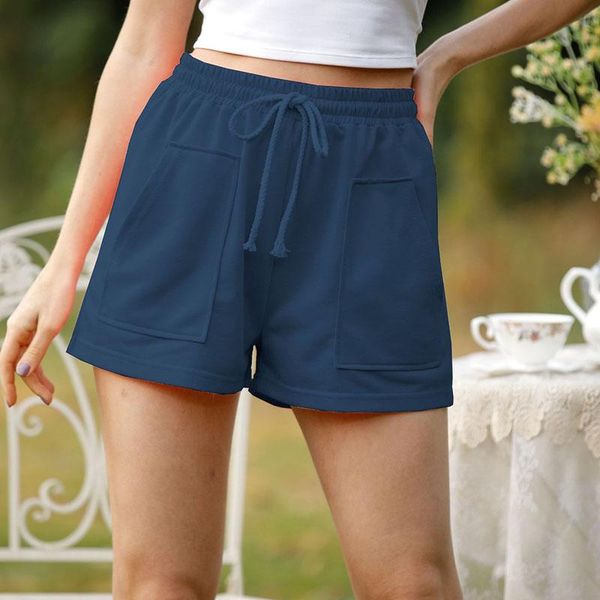 

women elastic waist pocketed loose shorts 2021 summer comfortable drawstring splice casual short pants y women's, White;black