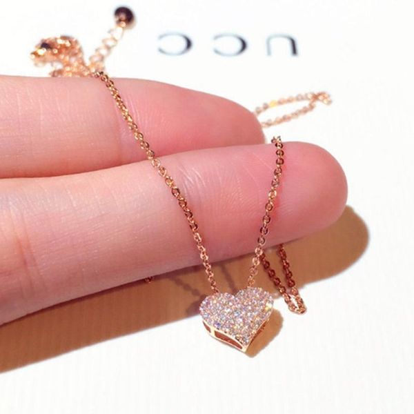 

pendant necklaces female fashion rhinestone heart necklace short chain charm gifts girlfriends, Silver