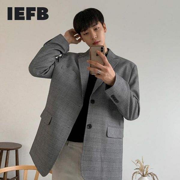 

men's suits & blazers iefb vintage plaid print suit coat korean trendy casual autumn streetwear handsome big size single breasted 9y408, White;black