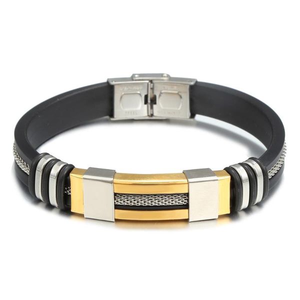

charm bracelets hip hop punk men's bracelet stainless steel buckle leather bangle fashion man jewelry wholesale, Golden;silver
