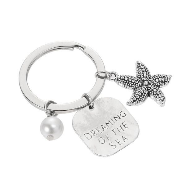 

keychains 1pc keychain creative zinc alloy fashionable marine themed pearl sea star key ring holder pendant for women men, Silver