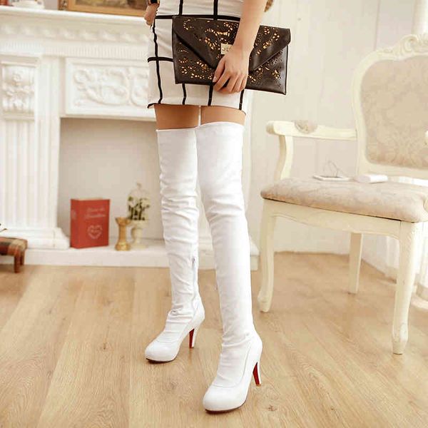 

boots spuer high heel over the knee women platform stretch zipper autumn winter fashion shoes black white acwc