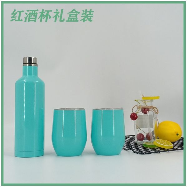 

double layer vacuum red wine bottle stainless steel thermos u-shaped egg cup gift box set