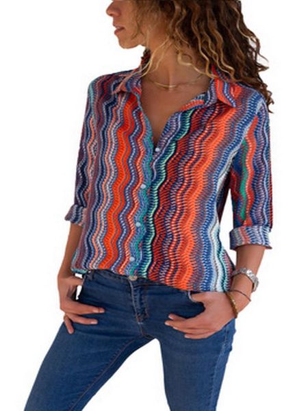 

women's blouses & shirts 2021 spring and autumn button cardigan fashion print v-collar long sleeve shirt women, White