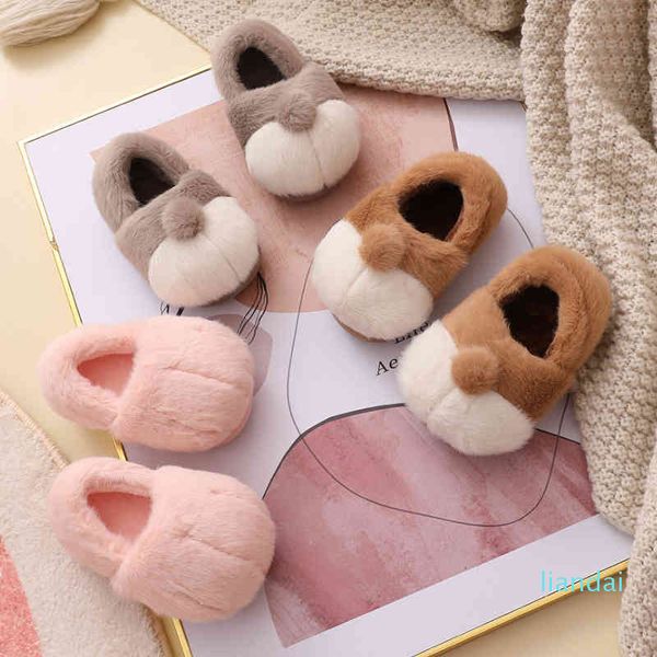 

children's cotton slipper bag with baby girl's parents and children's indoor wool warm non slip autumn winter middle school b, Black