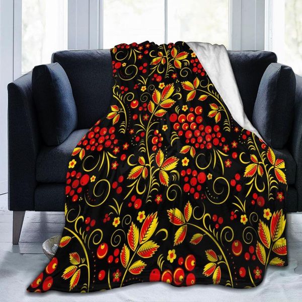 

blankets flannel blanket hohloma pattern soft thin fleece bedspread cover for bed sofa home decor dropship