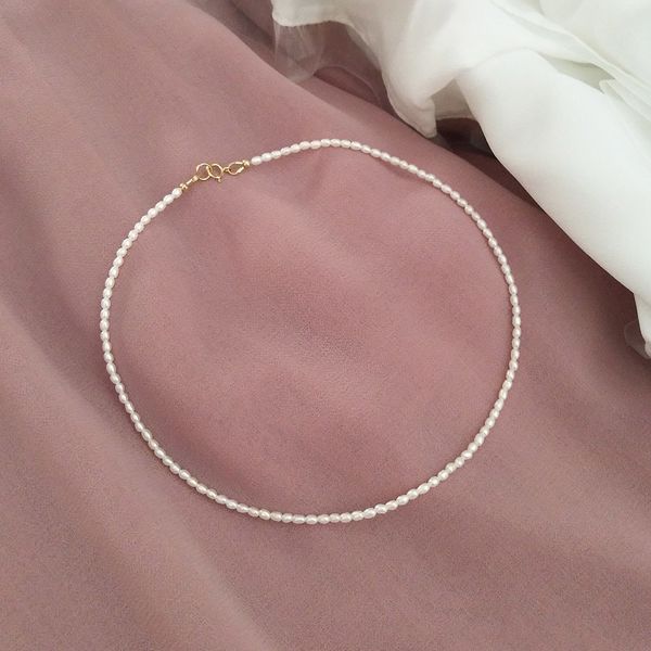 

necklaces lily jewelry 3-4mm real pearl choker necklace 925 sterling silver gold color nice for women valentine's day gift