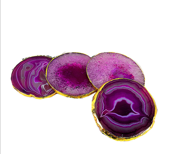 

natural agate slices polished crafts pad coasters gilt -1pc decorative objects & figurines