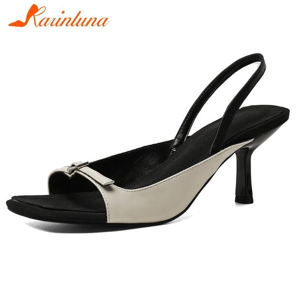 

casual sandals open toe buttefly knot back strap high heels women classic genuine leather summer shoes, Black