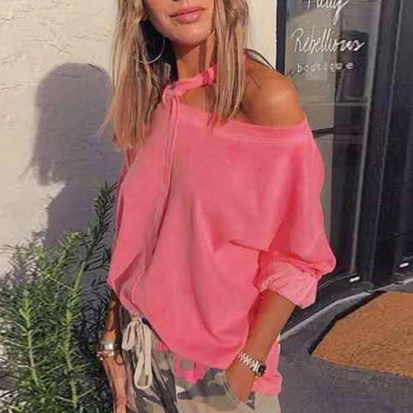 

women's fashion casual solid colors long sleeve loose blouse tailored sweatshirt autumn harajuku pullover blouses #g3 & shirts, White