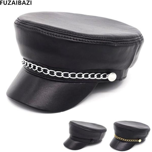 

wide brim hats fuzaibazi genuine leather men's women's fashion snapback autumn winter trend military student hat couple caps, Blue;gray