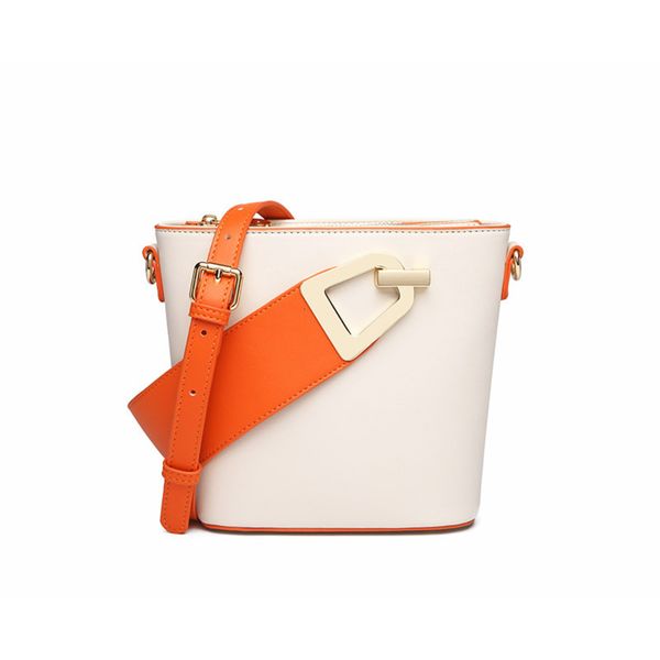 

women's bucket bags portable white orange contrast small bag shoulder satchel female spring and summer tot handbag pm116