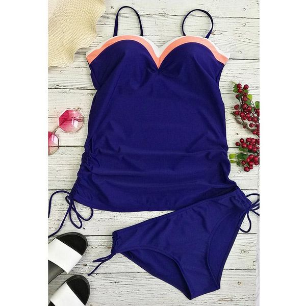 

women's two-piece pure color swimsuit flat angle cover belly plus size 3xl suits