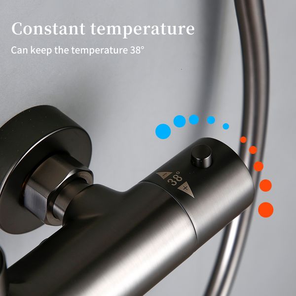 

bathroom shower sets thermostat mixer vae set thermostatic faucet wall mount arm diverter with handheld spray & rain head 75qo