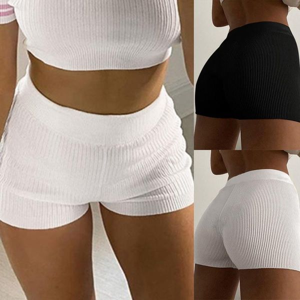 

yoga outfit 2021 plus size women elastic shorts casual high waist tight fitness slim skinny bottoms summer solid black kintted