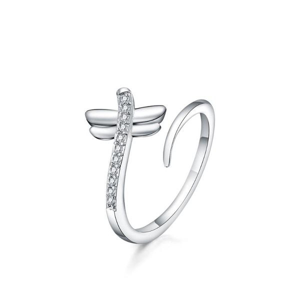 

cluster rings 925 sterling silver ring cute dragonfly female charm jewelry gift, Golden;silver