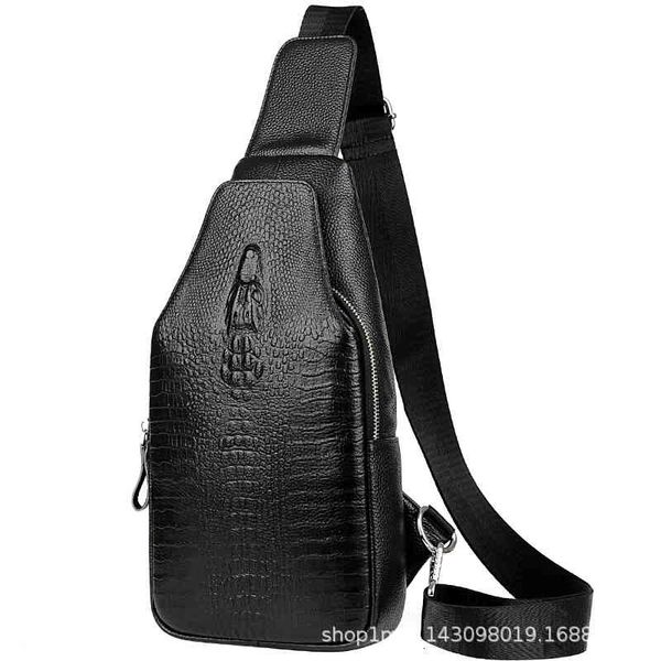 

leather chest bag men's single shoulder messenger crocodile backpack fashion, Black;red
