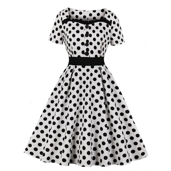 

dresses summer short sleeve polka dot dress women a-line stylish brand elegant ladies party casual retro white midi, Black;gray