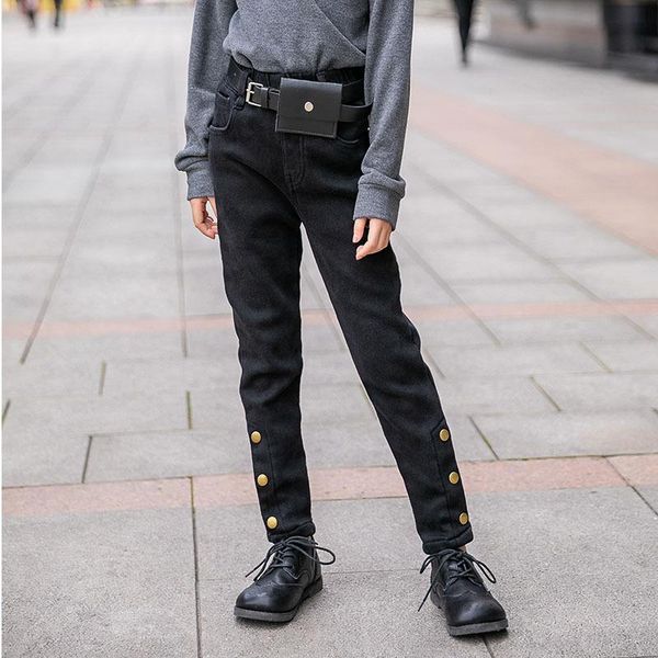 

child girls fleece warm black jeans 10 12 years winter pants teenager, Blue