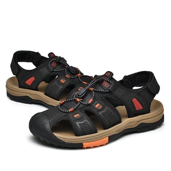 

sandals slipper rasteira sandalias cuire sandals-men para size trekking cuero masculino man uomo masculina 2021 sandalsslippers playa, Black